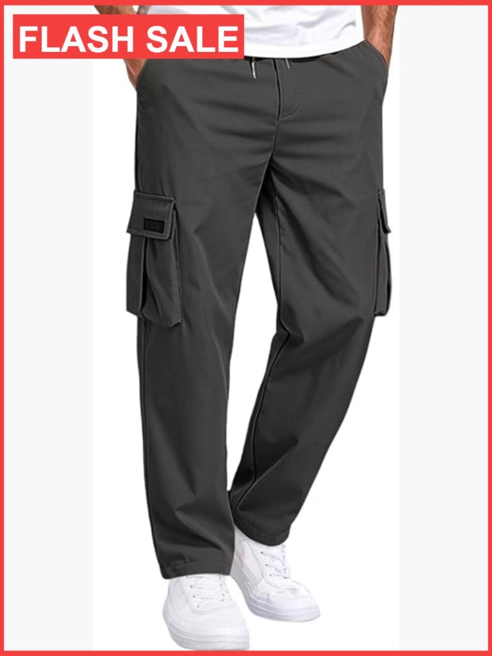 Men's Cargo Pants Casual Stretch Sweatpants Elastic Waist 6 Pockets